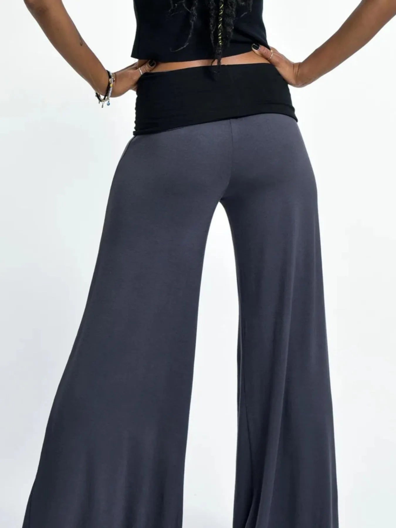 High Waisted Wide Leg Yoga Pants with Contrast Waistband