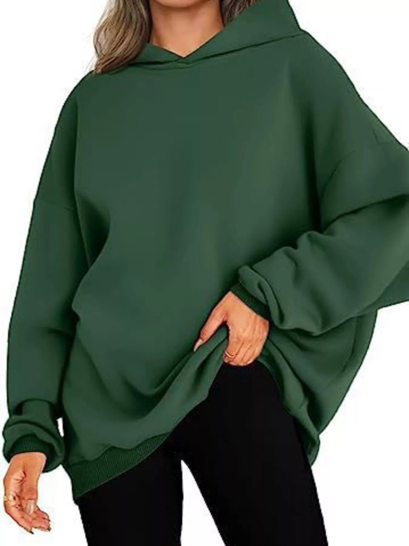 Sudadera con capucha de manga larga y hombros caídos