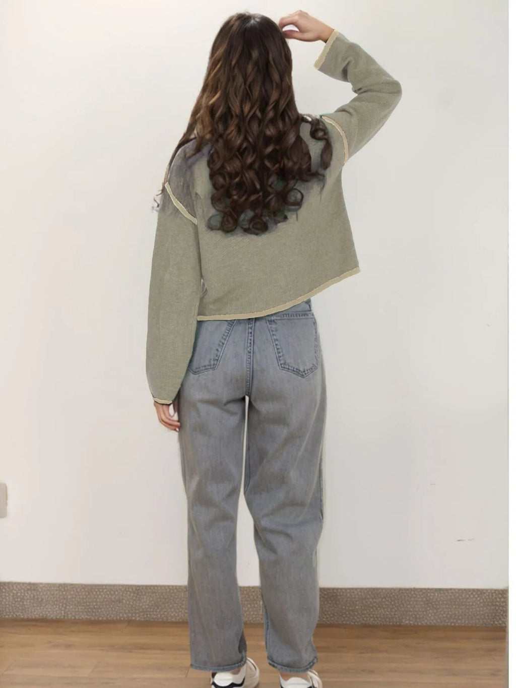 Button-Front Cardigan with Contrast Trim