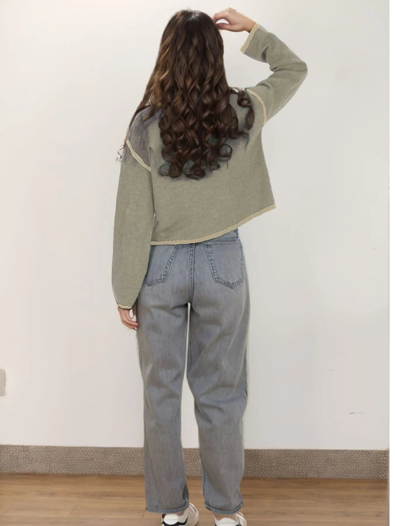 Button-Front Cardigan with Contrast Trim