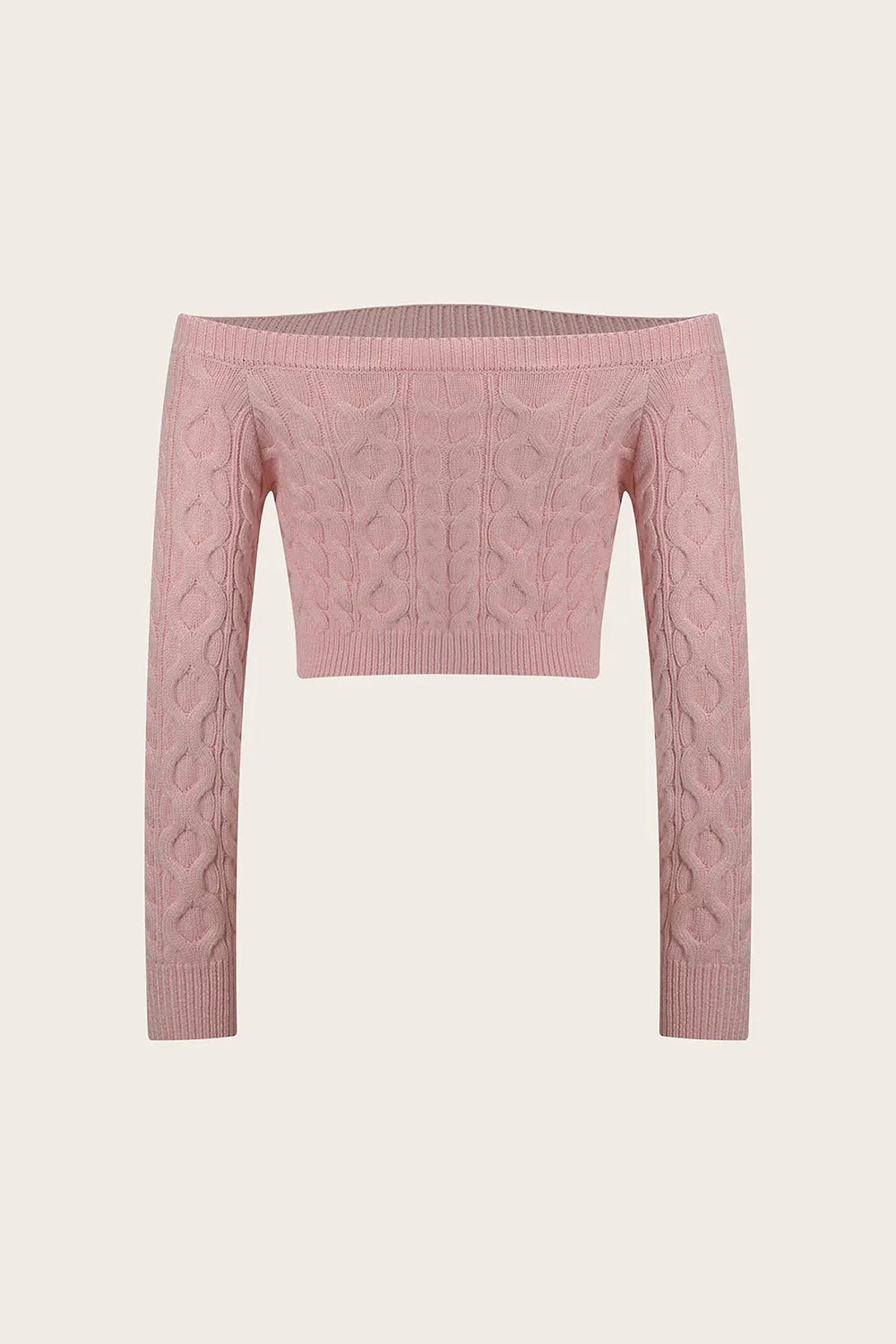 Cable-Knit Off-Shoulder Long Sleeve Sweater