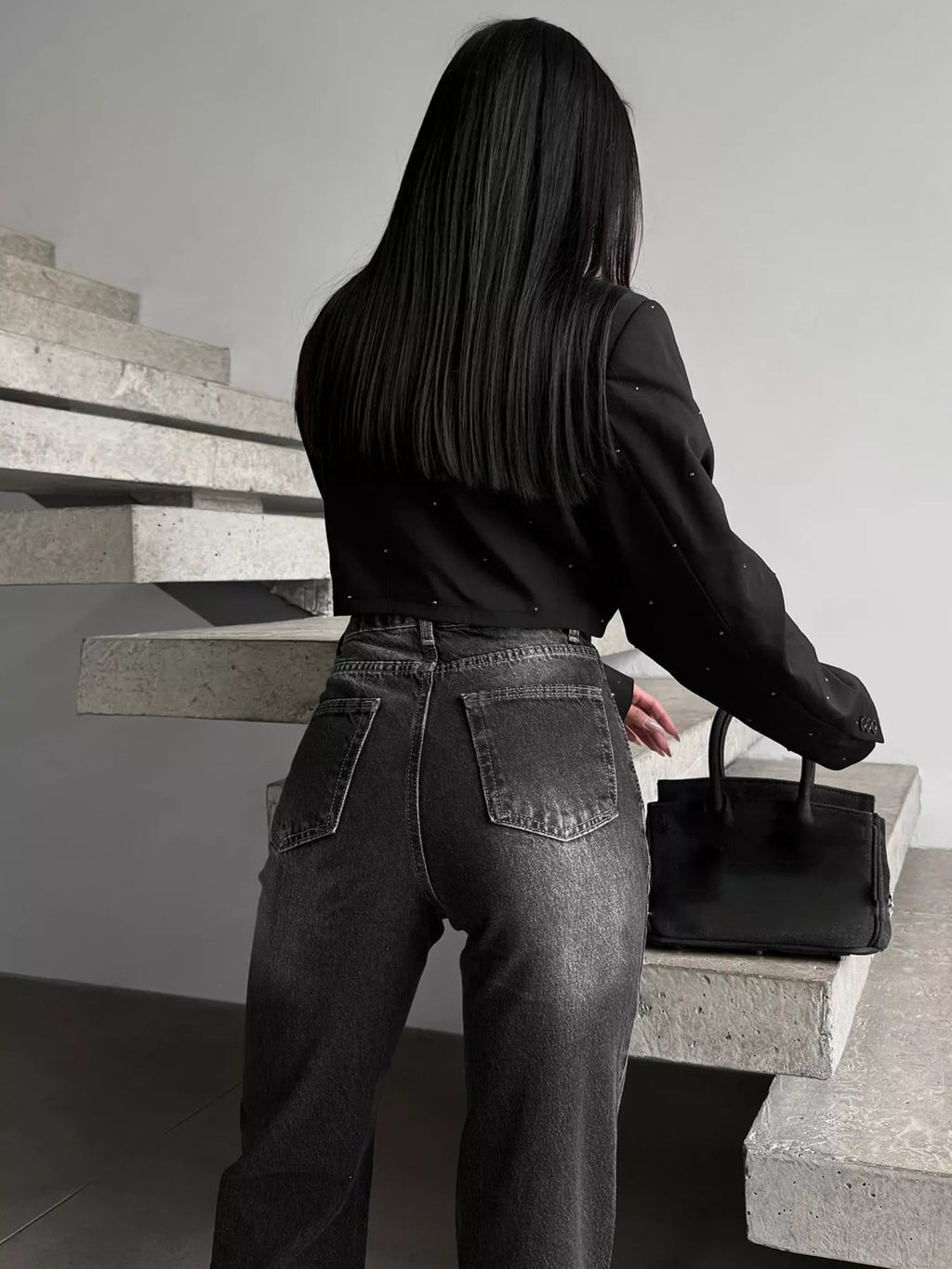 High-Waisted Slit Hem Jeans