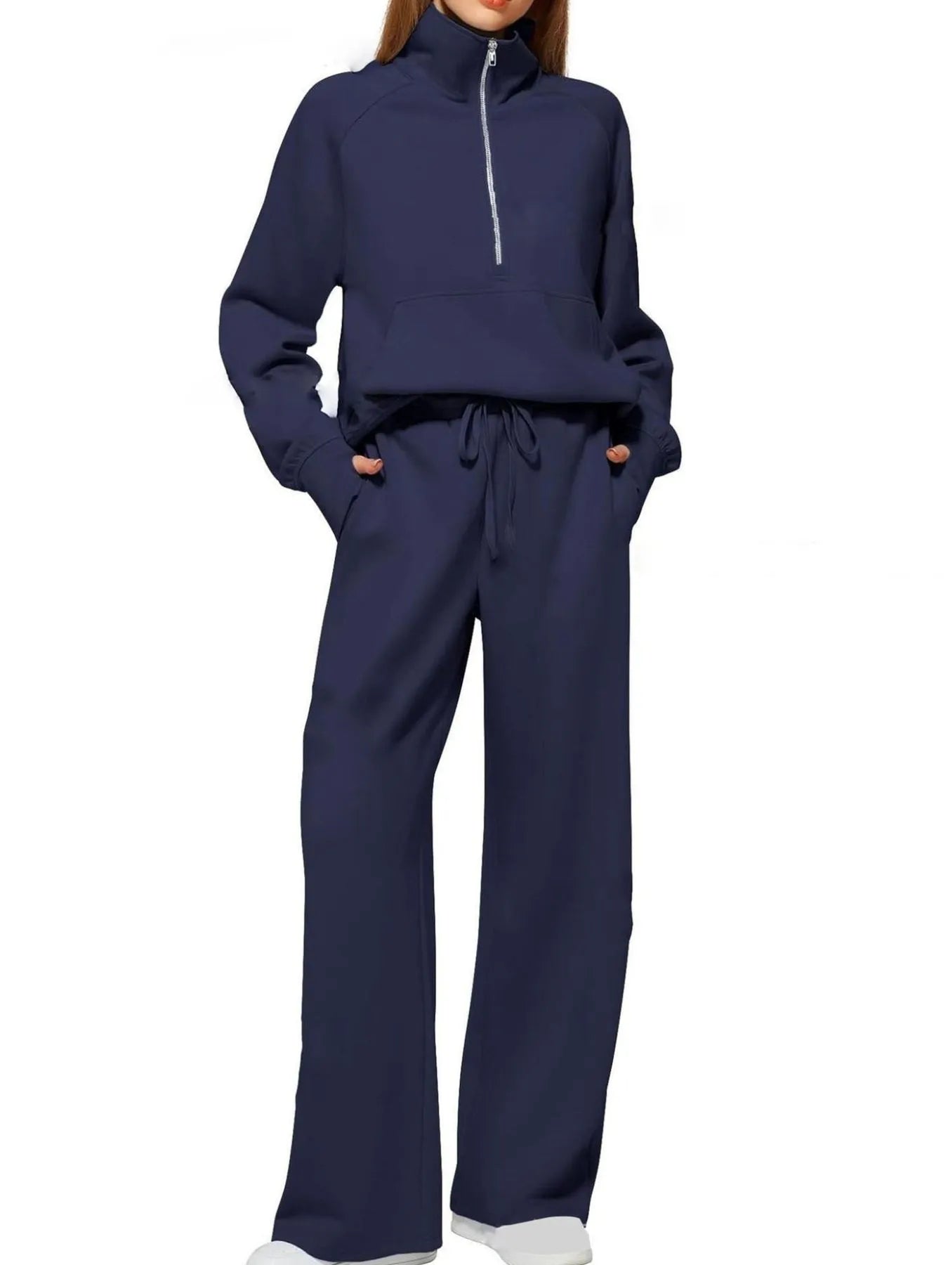 Conjunto de pantalón y top de manga larga con media cremallera