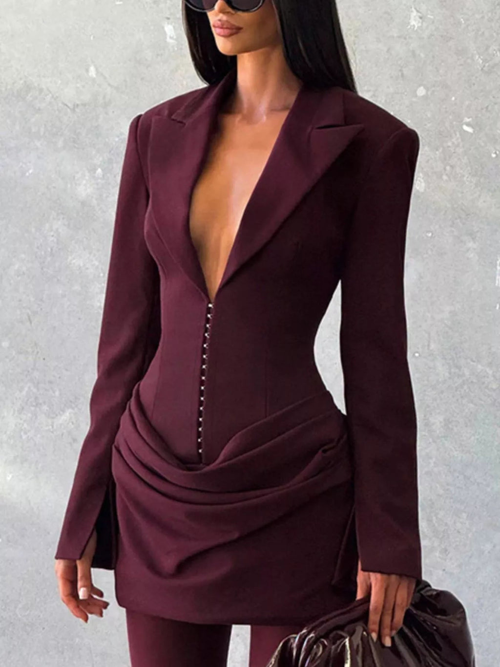 Full Size Blazer-Style Long Sleeve Mini Dress Plus Size