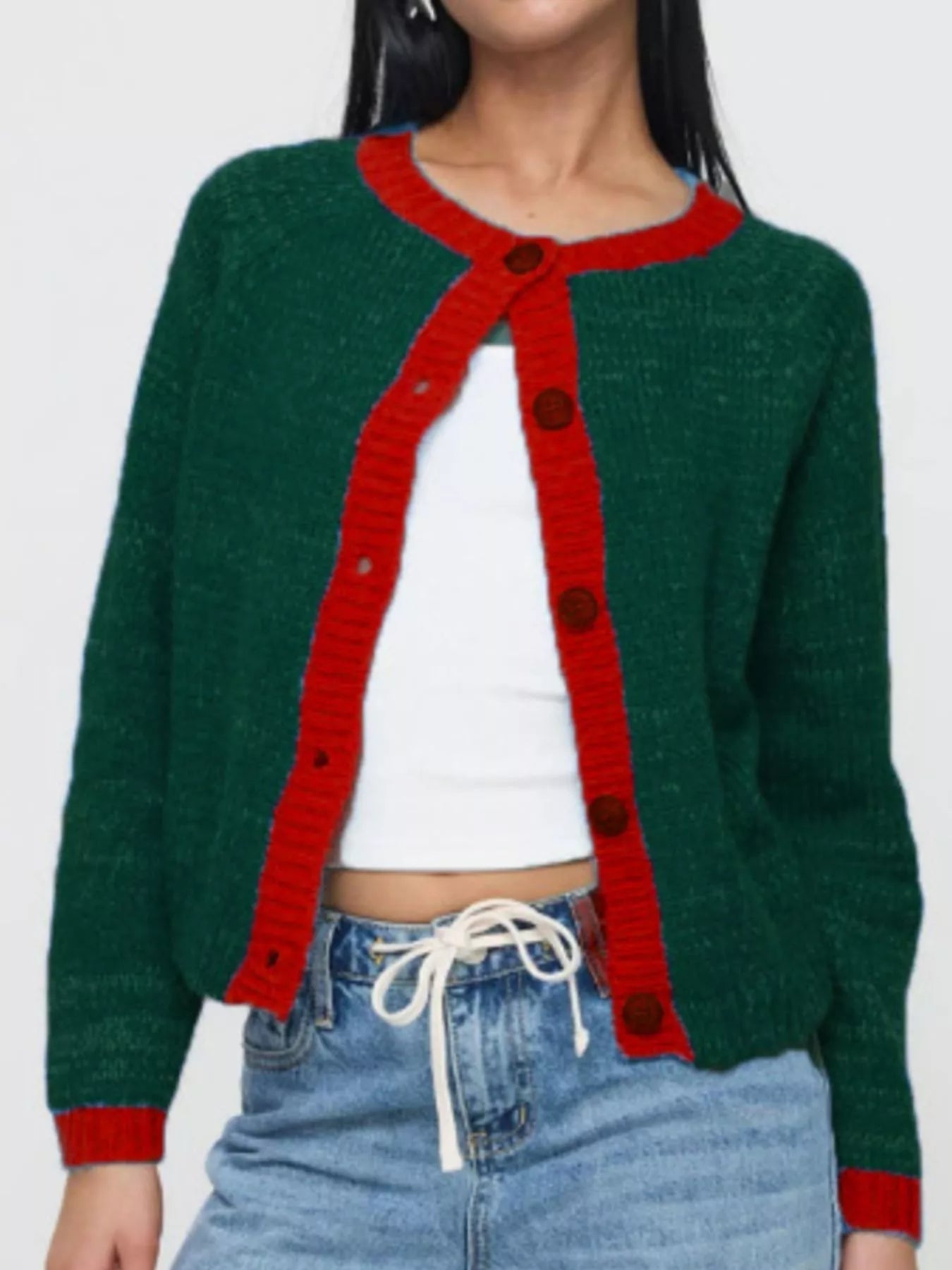 Contrast Trim Button-Up Cardigan