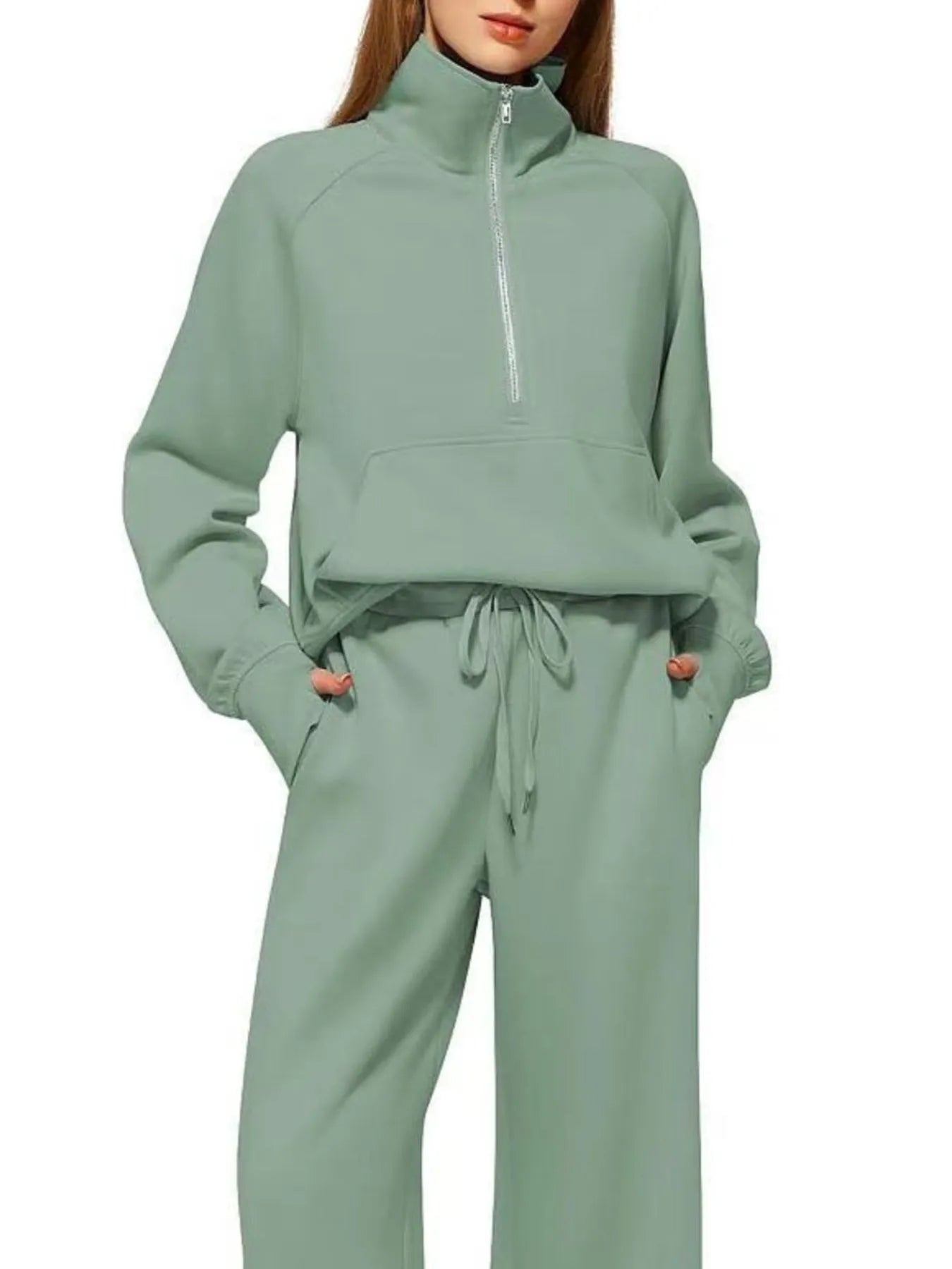 Conjunto de pantalón y top de manga larga con media cremallera