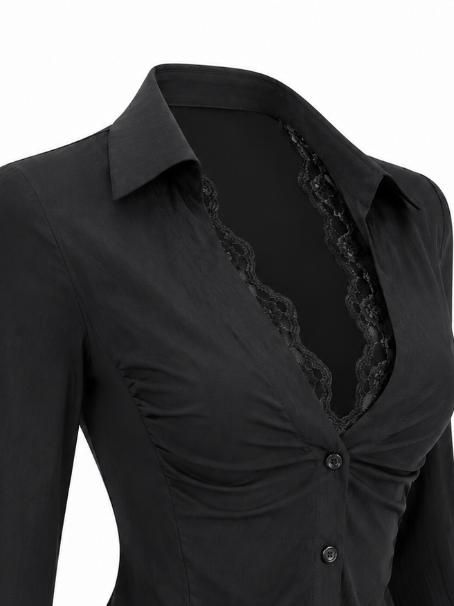 Lace Trim Slim Fit Shirt