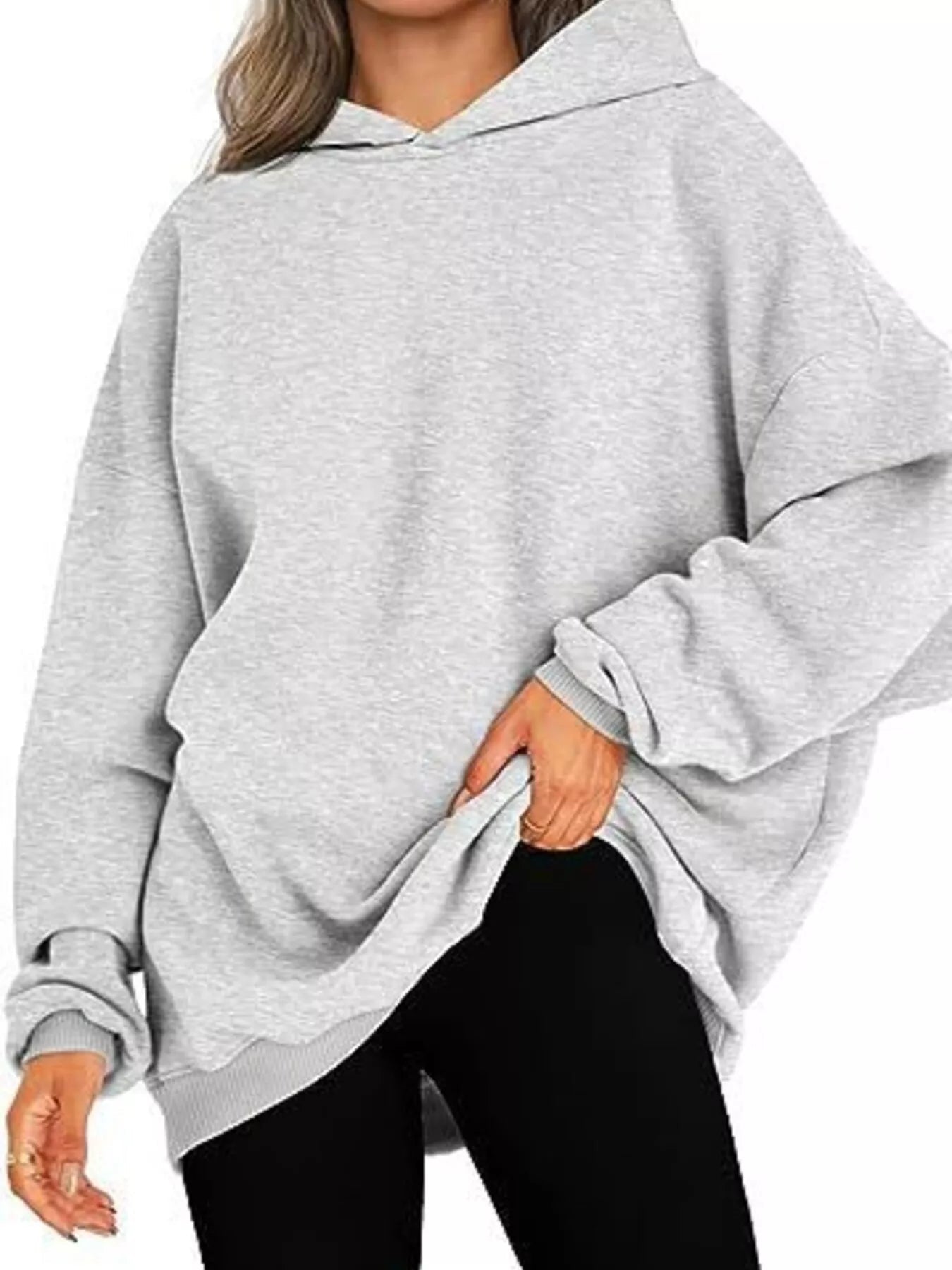 Sudadera con capucha de manga larga y hombros caídos