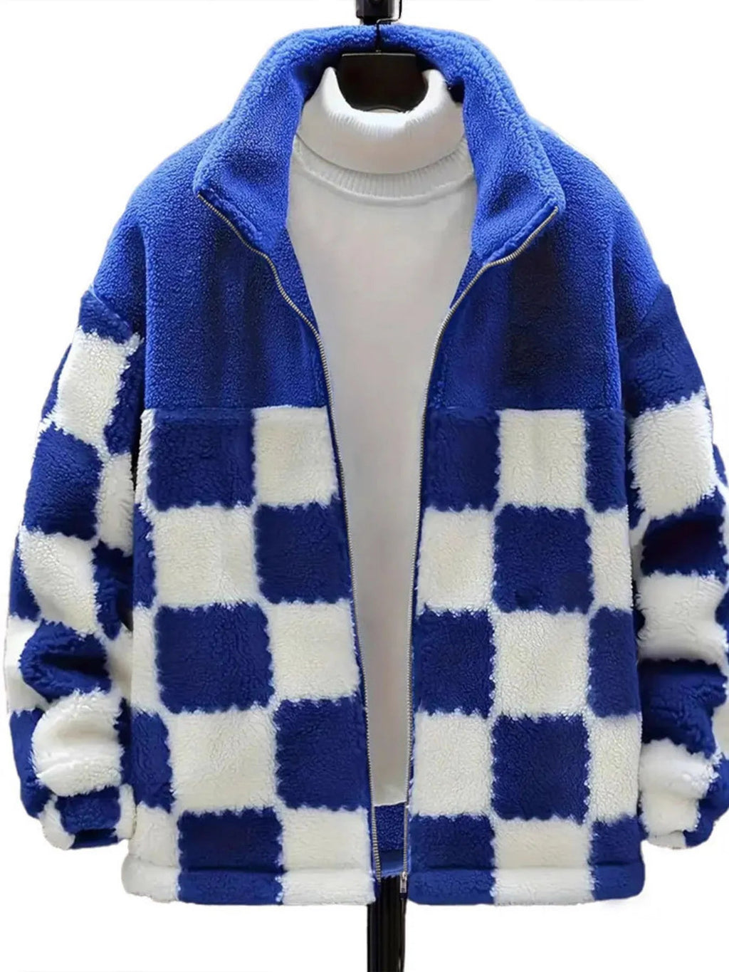 Chaqueta polar a cuadros de gran tamaño con cremallera