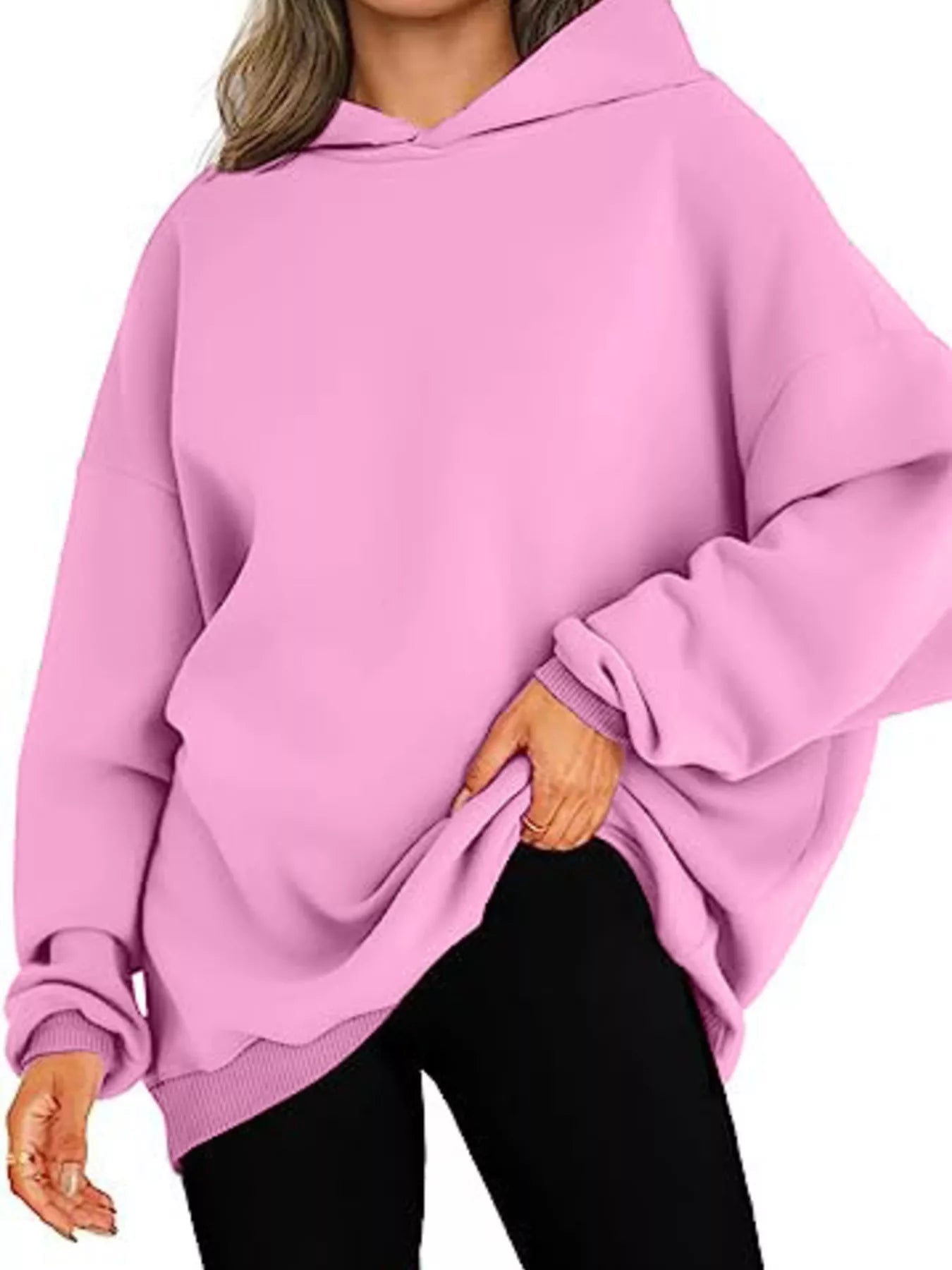 Sudadera con capucha de manga larga y hombros caídos