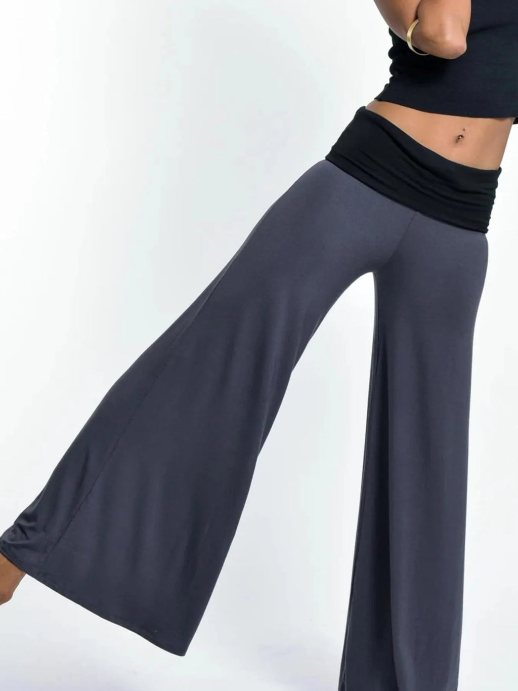 High Waisted Wide Leg Yoga Pants with Contrast Waistband