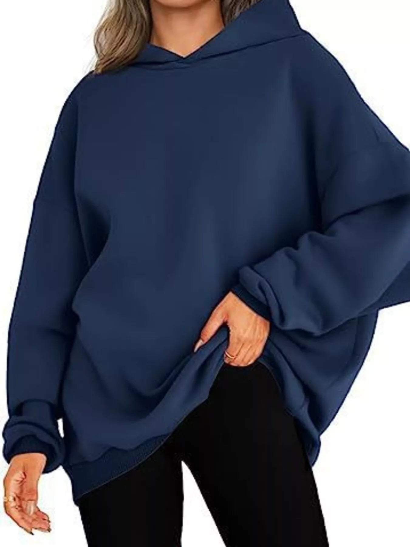 Sudadera con capucha de manga larga y hombros caídos