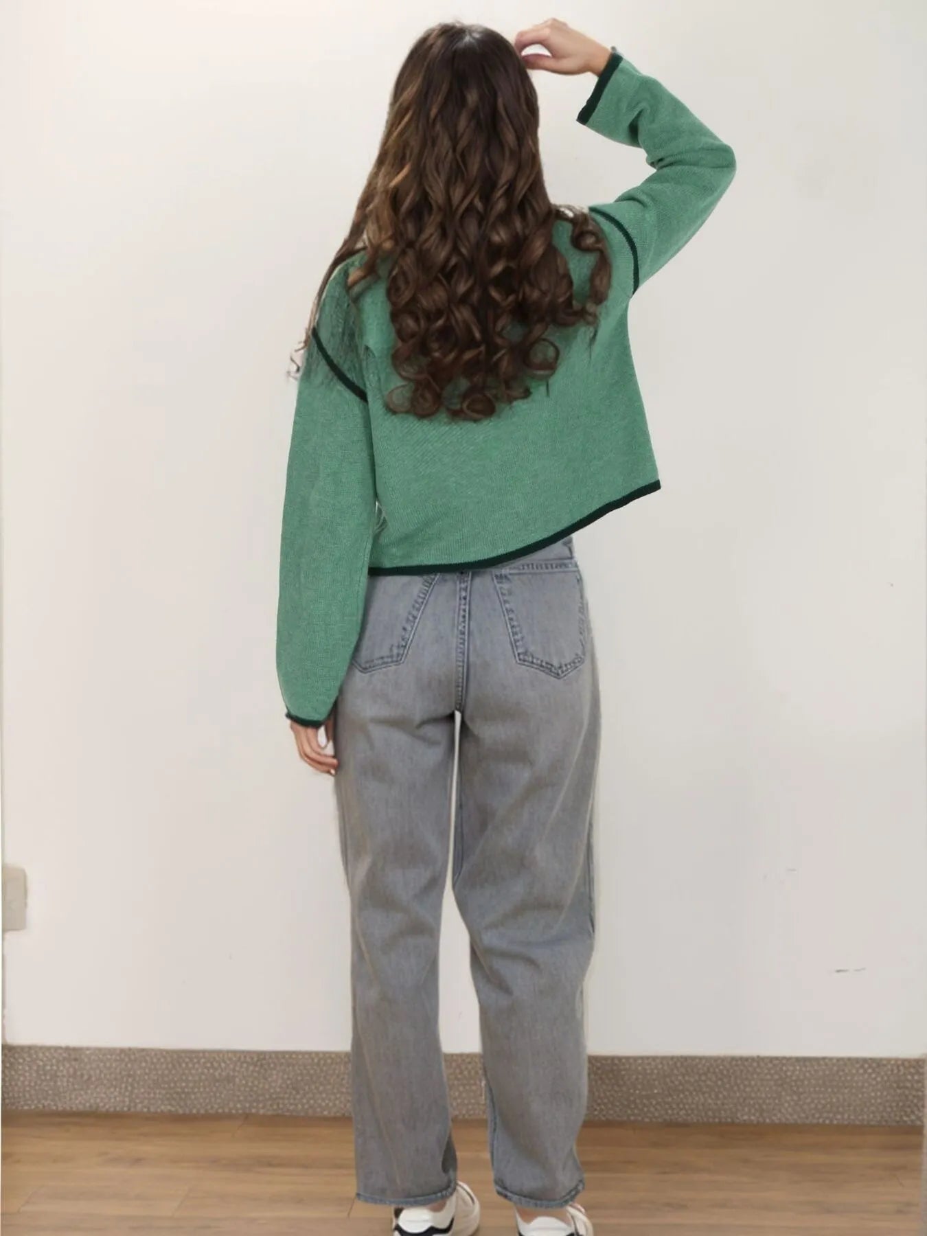 Button-Front Cardigan with Contrast Trim