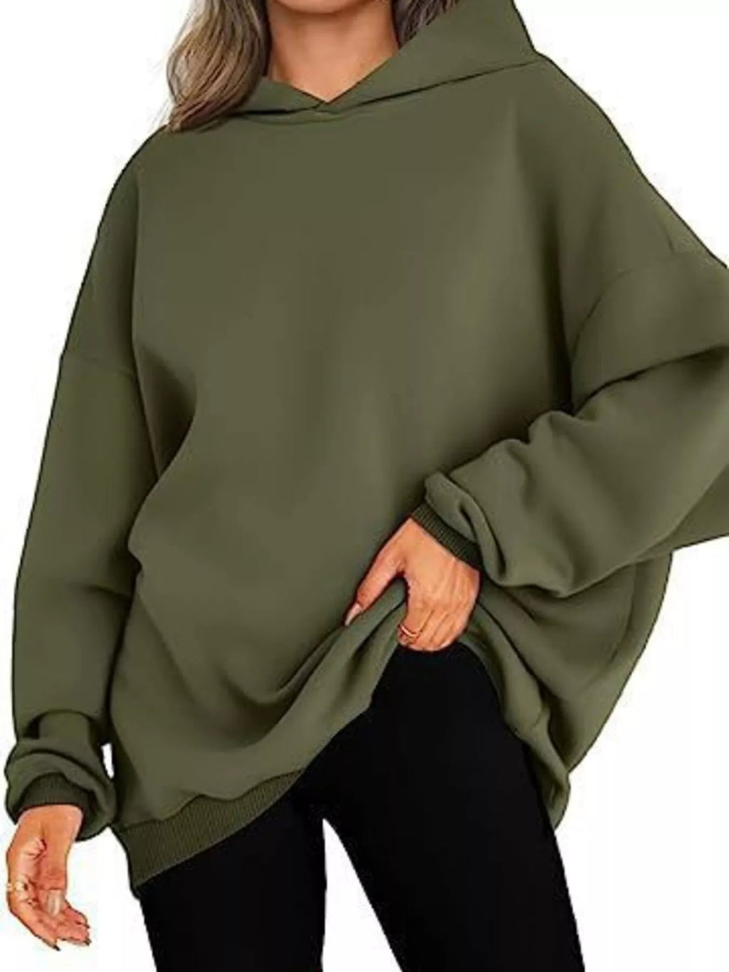 Sudadera con capucha de manga larga y hombros caídos