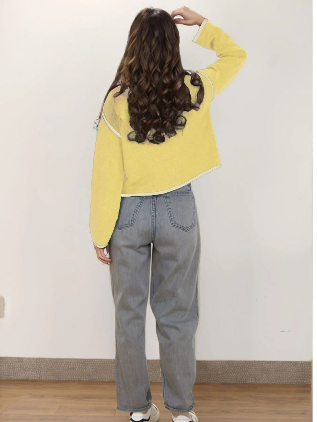 Button-Front Cardigan with Contrast Trim
