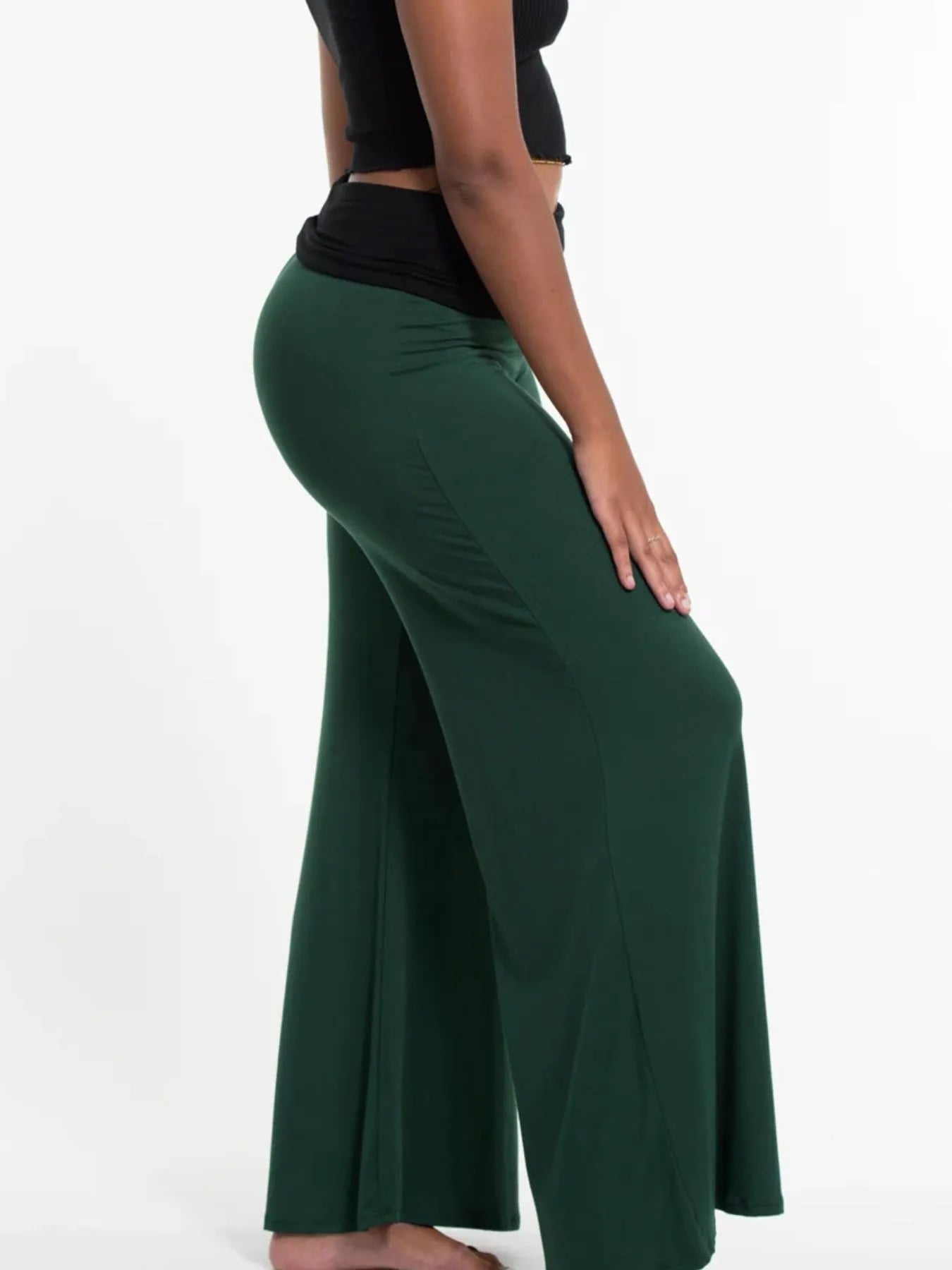 High Waisted Wide Leg Yoga Pants with Contrast Waistband