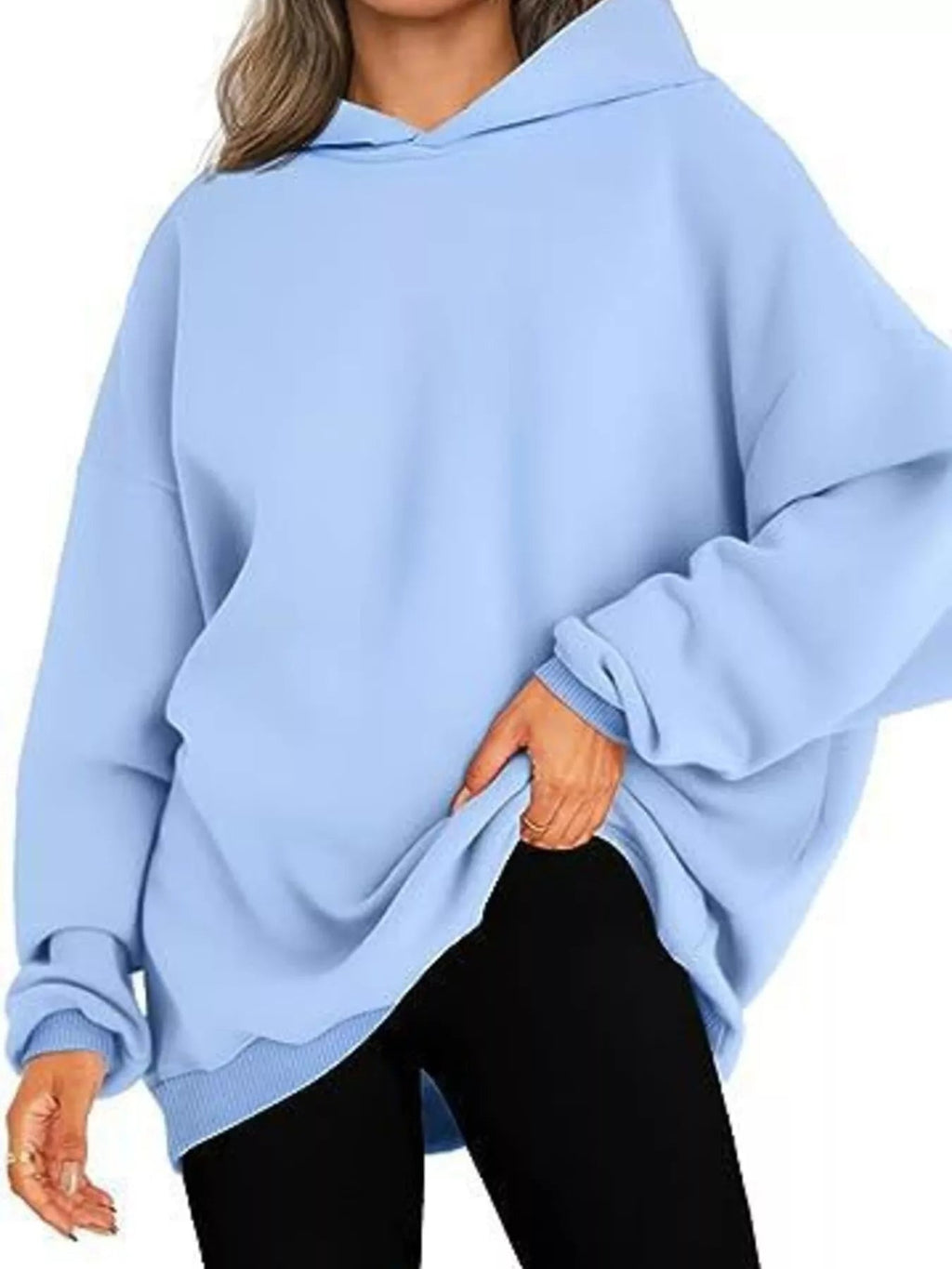 Sudadera con capucha de manga larga y hombros caídos