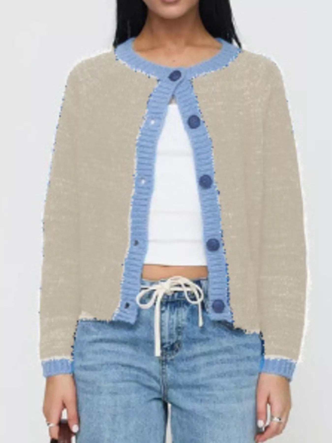 Cardigan boutonné à bordure contrastée