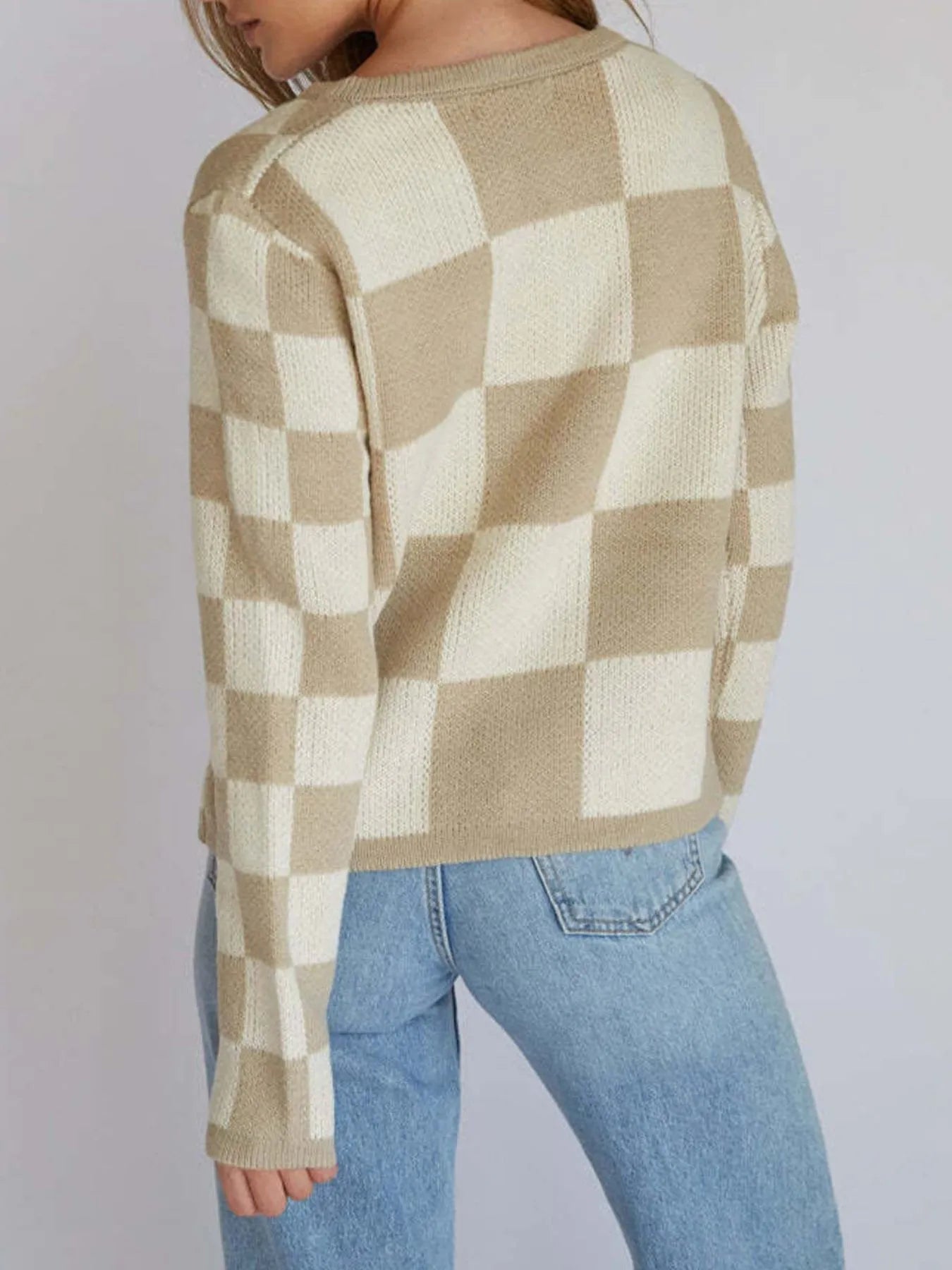 Checkered Tie-Front Cropped Cardigan