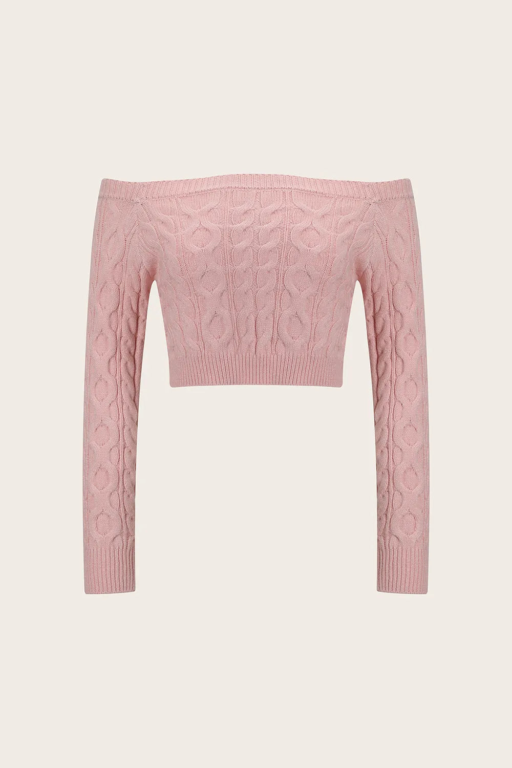 Cable-Knit Off-Shoulder Long Sleeve Sweater