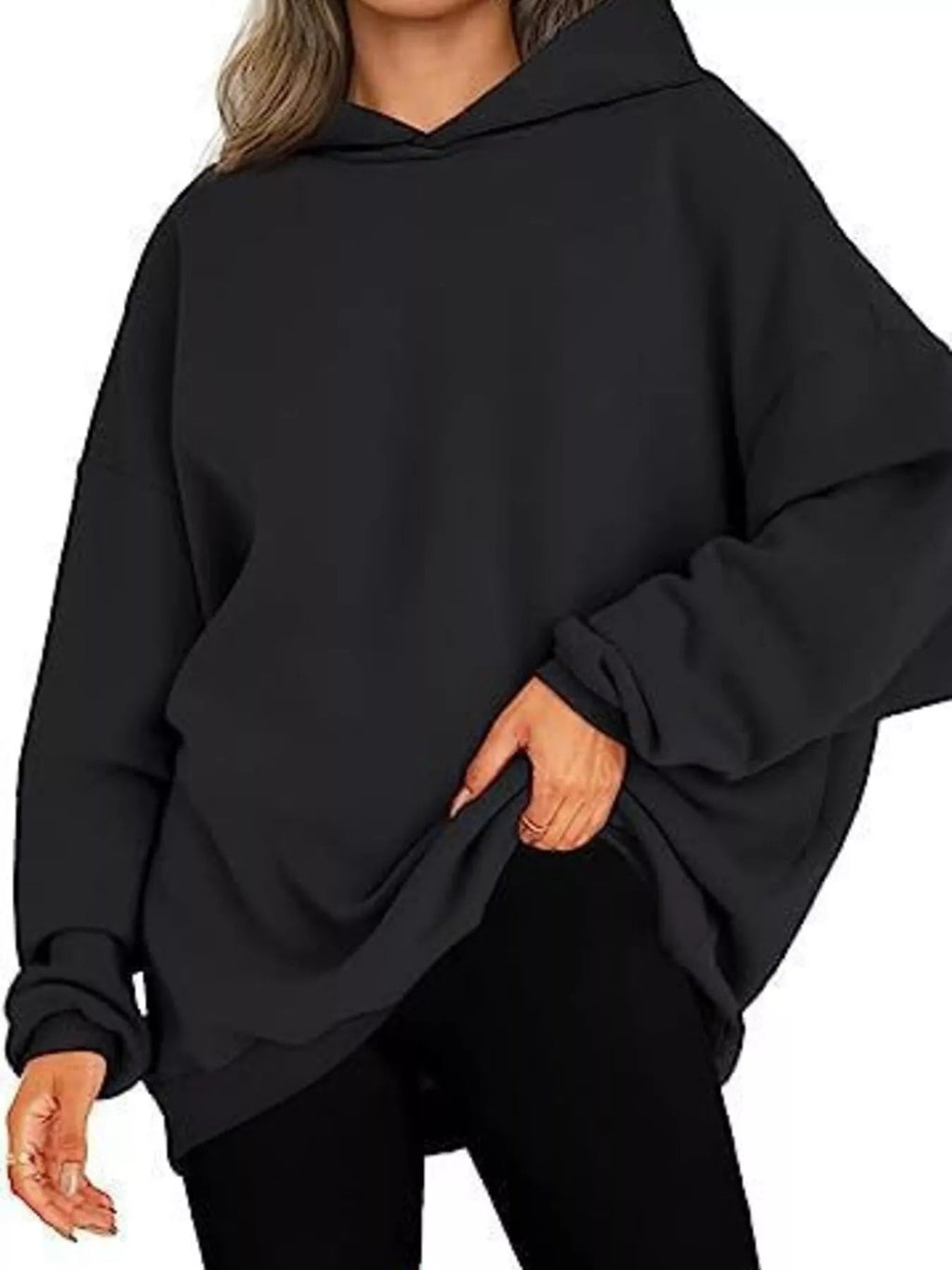 Sudadera con capucha de manga larga y hombros caídos