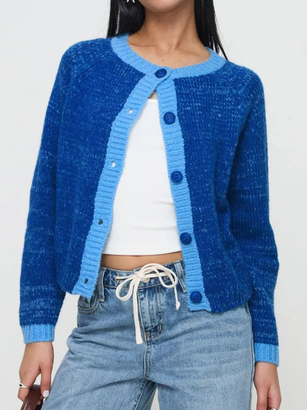 Cardigan boutonné à bordure contrastée