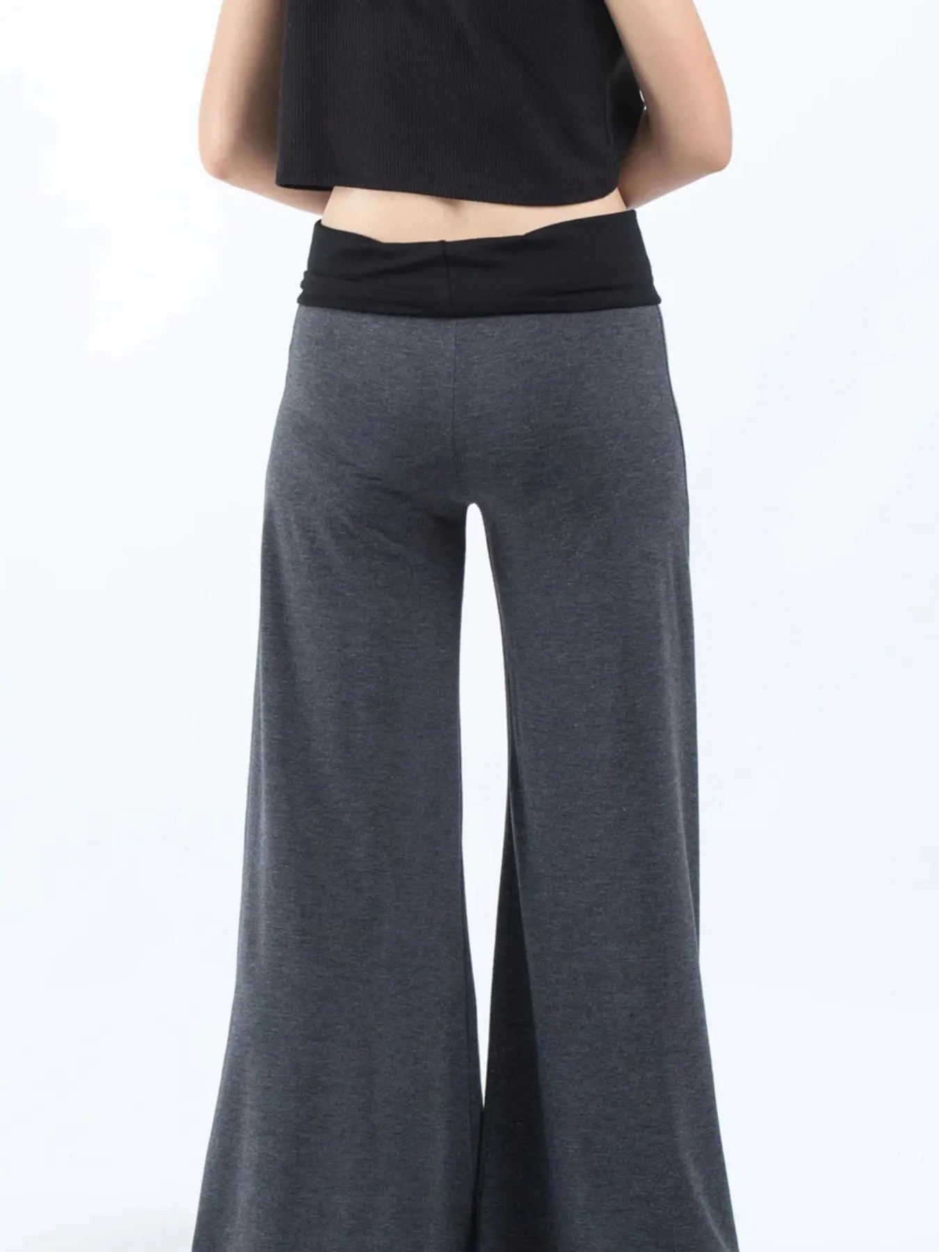 High Waisted Wide Leg Yoga Pants with Contrast Waistband