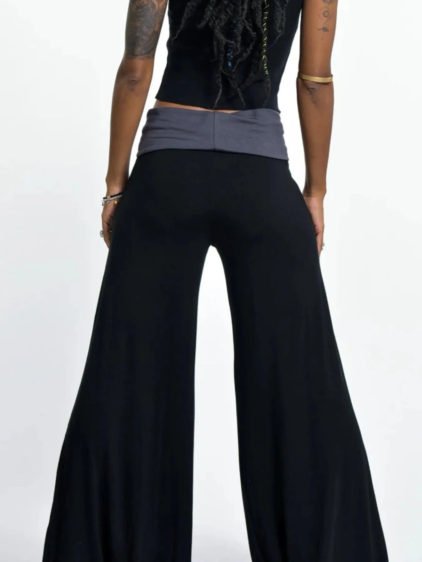 High Waisted Wide Leg Yoga Pants with Contrast Waistband