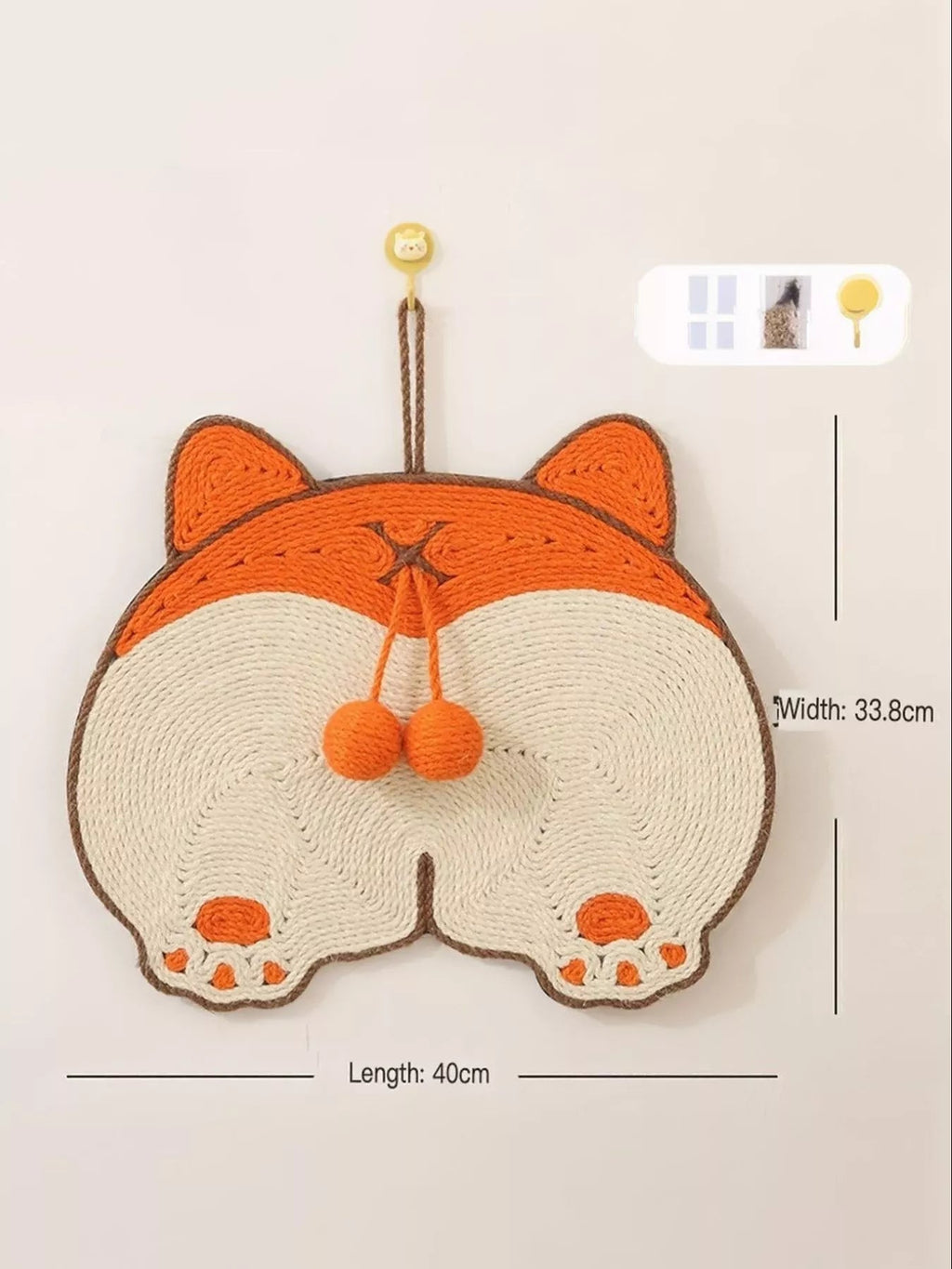 Cute Animal Design Hanging Cat Scratching Post with Dangling Balls