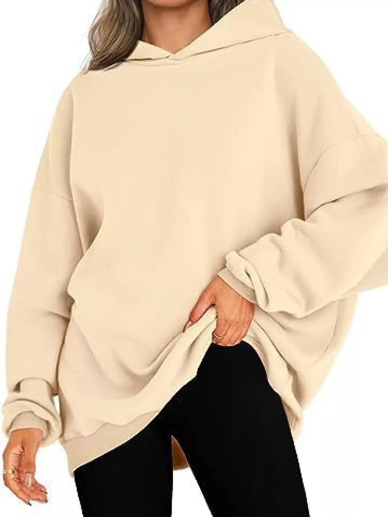 Sudadera con capucha de manga larga y hombros caídos