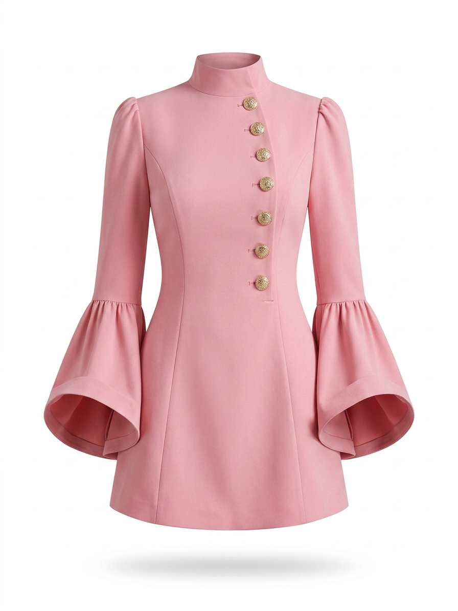Bell Sleeve Mini Dress with Front Button