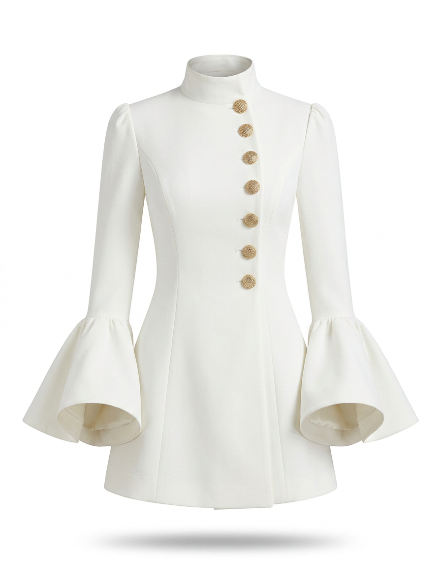 Bell Sleeve Mini Dress with Front Button