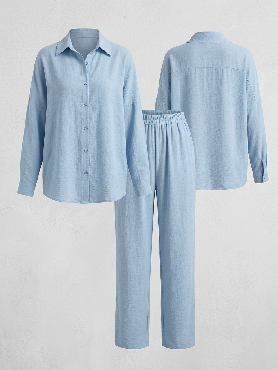Button Up Long Sleeve Shirt and Pants Set