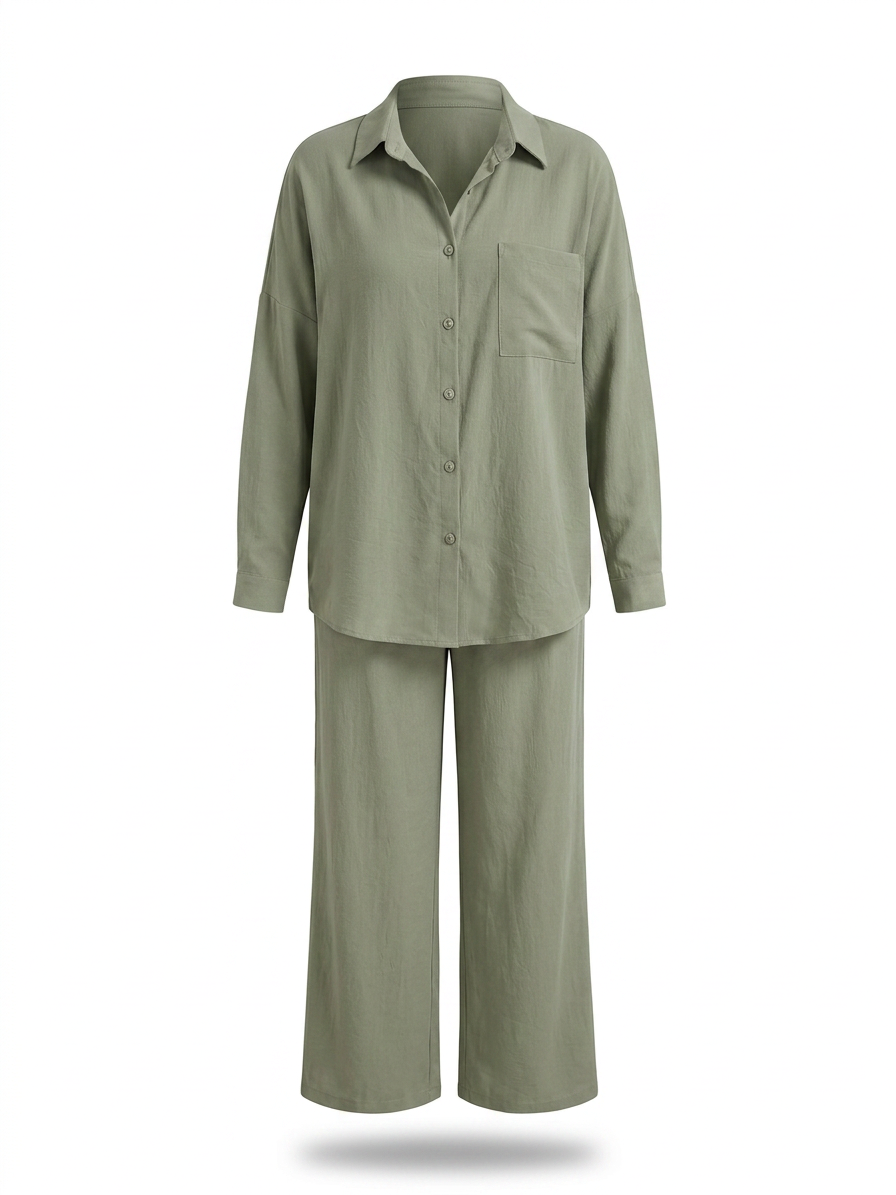 Button Up Long Sleeve Shirt and Pants Set