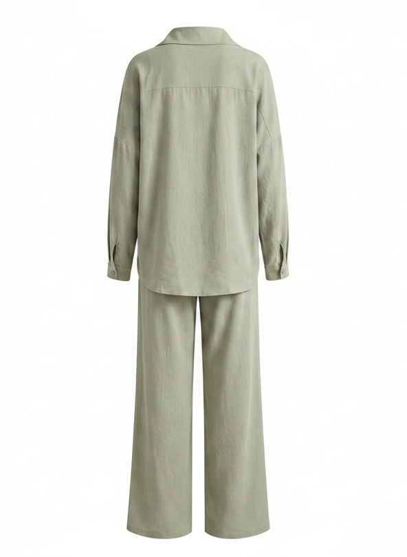 Button Up Long Sleeve Shirt and Pants Set