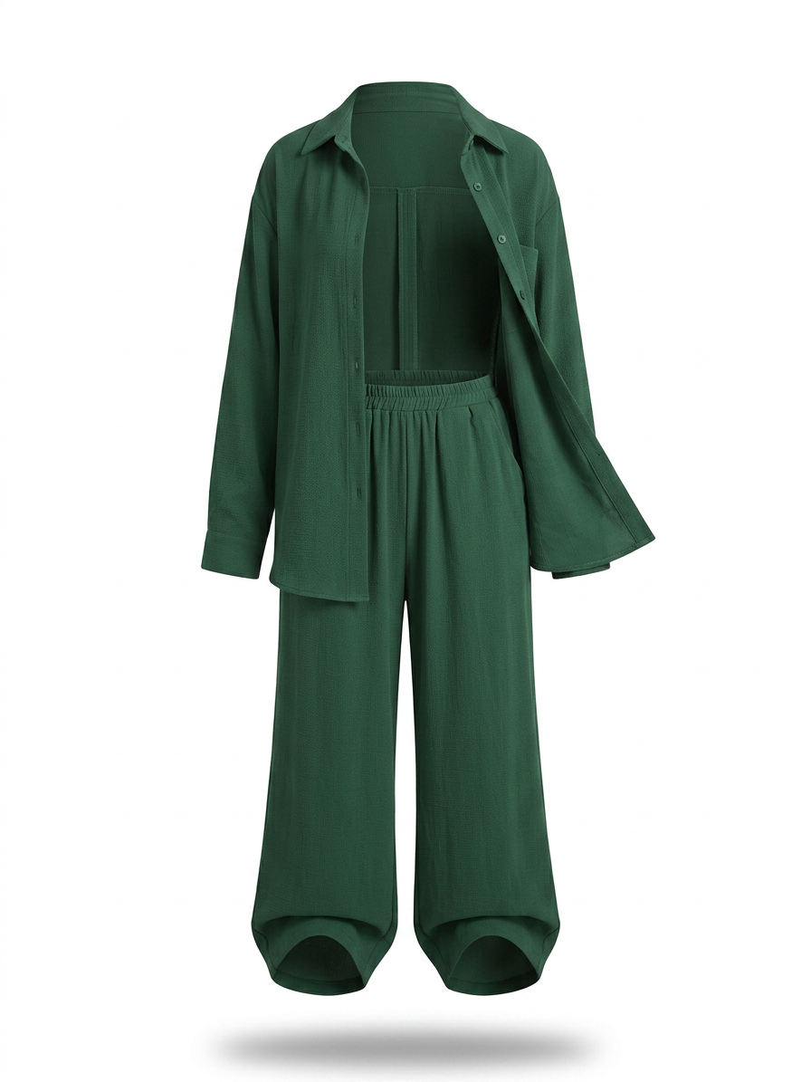 Button Up Long Sleeve Shirt and Pants Set