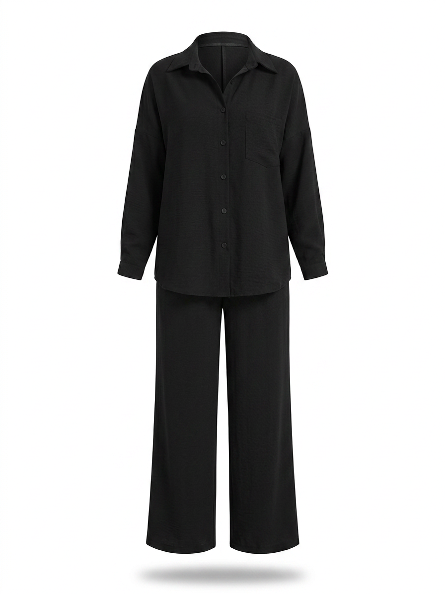 Button Up Long Sleeve Shirt and Pants Set