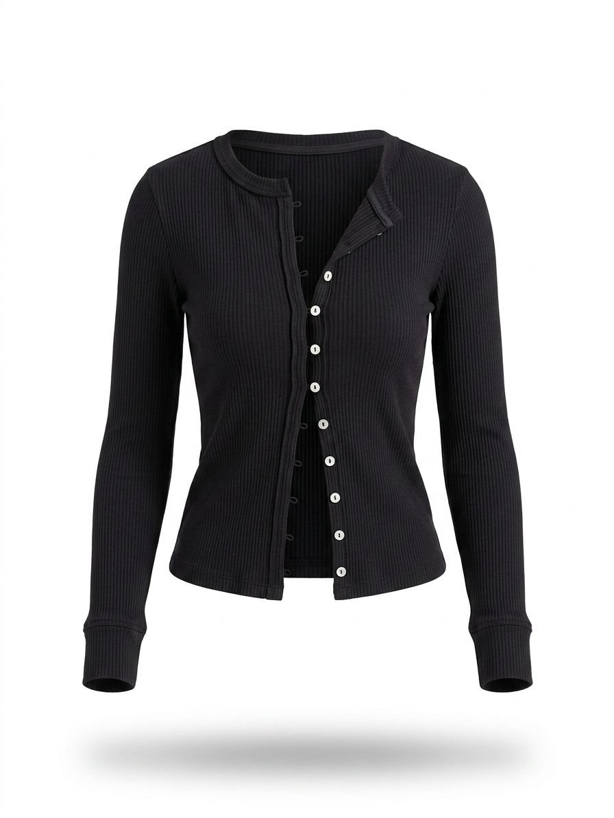 Button Up Round Neck Long Sleeve Cardigan