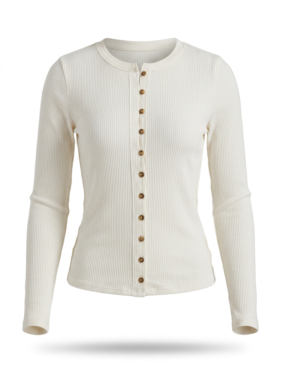 Button Up Round Neck Long Sleeve Cardigan