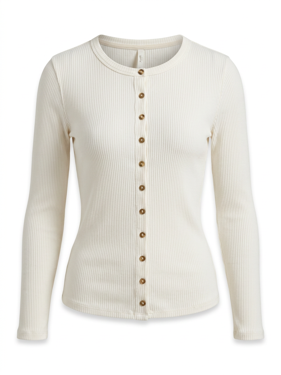 Button Up Round Neck Long Sleeve Cardigan