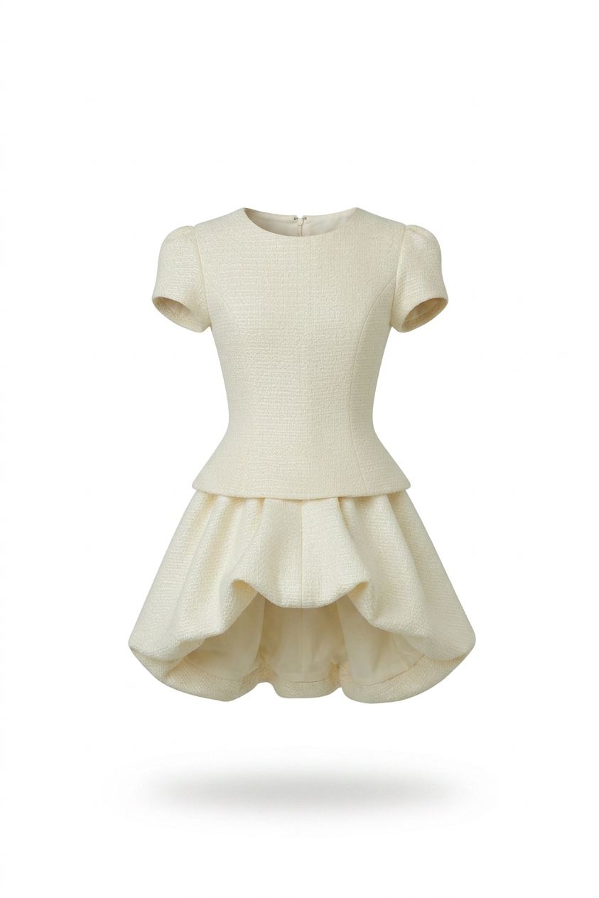 Button Up Short Sleeve Top and Bubble Hem Skirt Set